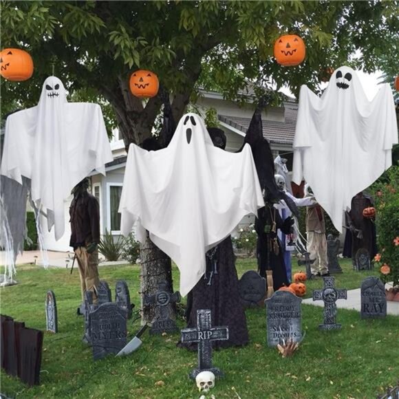 27.5 Inch Halloween Hanging Ghosts, 6 Pack LED Light Up - Picture 3 of 9